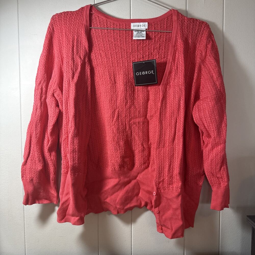 George Knit Cardigan Button Up Sweater Coral New With Tags Sz (16/18) XL V9